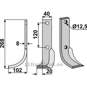 Rotorfreskniv - 268x40x8mm - Venstre - Krone