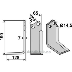 Rotorfreskniv - 190x65x7mm - Venstre - Krone
