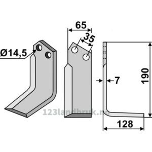 Rotorfreskniv - 190x65x7mm - Høyre - Krone