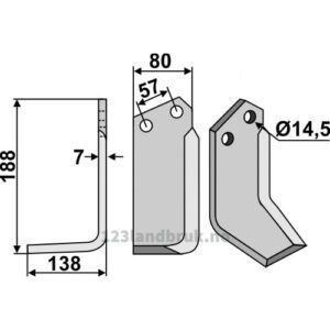 Rotorfreskniv - 188x80x7mm - Venstre - Krone