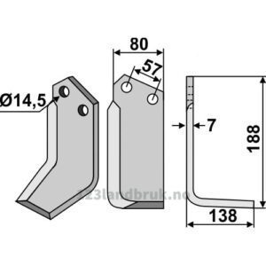 Rotorfreskniv - 188x80x7mm - Høyre - Krone