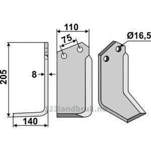 Rotorfreskniv - 205x110x8mm - Venstre - Krone