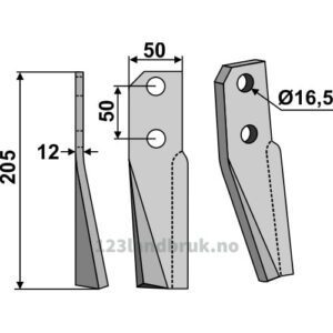 Rotorfreskniv - 205x50x12mm - Venstre - Kuhn