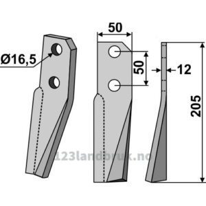 Rotorfreskniv - 205x50x12mm - Høyre - Kuhn