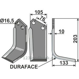 Rotorfreskniv DURAFACE - 203x105x10mm - Høyre - Kuhn