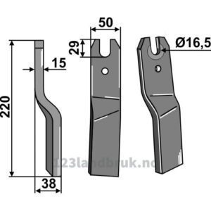 Rotorfreskniv - 220x50x15mm - Venstre - Kuhn