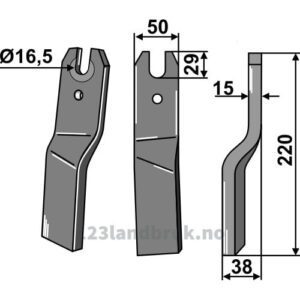 Rotorfreskniv - 220x50x15mm - Høyre - Kuhn