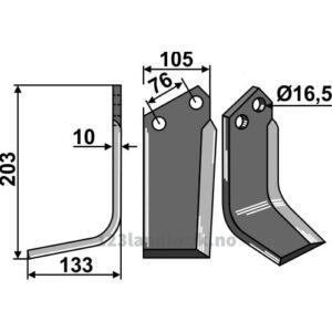 Rotorfreskniv - 203x105x10mm - Venstre - Kuhn