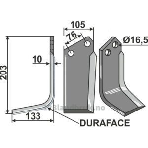 Rotorfreskniv DURAFACE - 203x105x10mm - Venstre - Kuhn