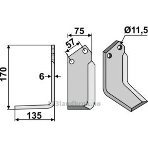 Rotorfreskniv - 170x75x6mm - Venstre - Kuhn
