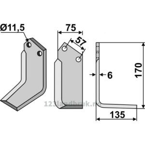 Rotorfreskniv - 170x75x6mm - Høyre - Kuhn