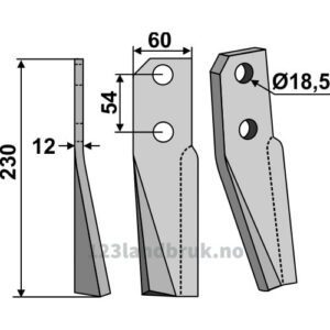 Rotorfreskniv - 230x60x12mm - Venstre - Kuhn