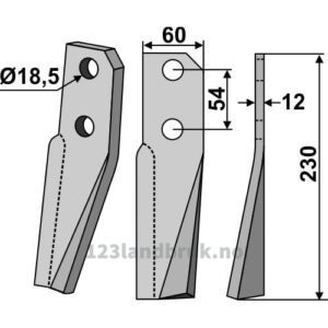 Rotorfreskniv - 230x60x12mm - Høyre - Kuhn