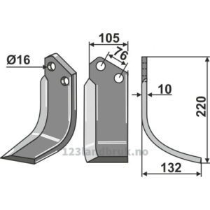 Rotorfreskniv - 220x105x10mm - Høyre - Kuhn