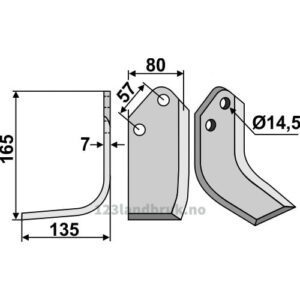 Rotorfreskniv - 165x80x7mm - Venstre - Kuhn