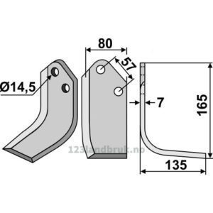 Rotorfreskniv - 165x80x7mm - Høyre - Kuhn