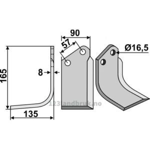 Rotorfreskniv - 165x90x8mm - Venstre - Kuhn
