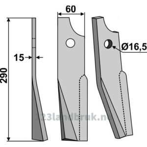 Rotorfreskniv - 290x60x15mm - Venstre - Kuhn