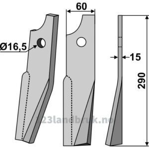 Rotorfreskniv - 290x60x15mm - Høyre - Kuhn