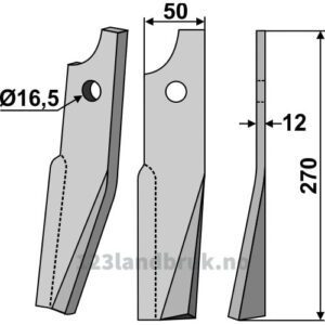 Rotorfreskniv - 270x50x12mm - Høyre - Kuhn