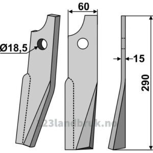 Rotorfreskniv - 290x60x15mm - Høyre - Kuhn