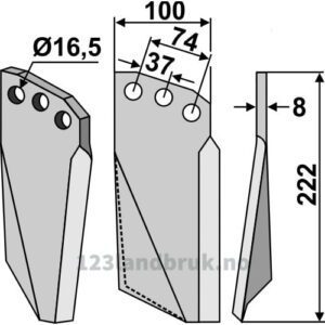 Rotorfreskniv - 222x100x8mm - Høyre - Kuhn