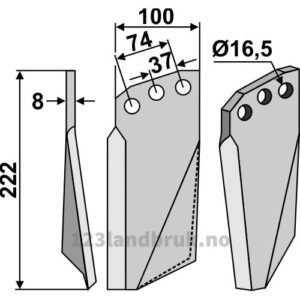 Rotorfreskniv - 222x100x8mm - Venstre - Kuhn