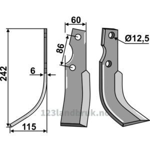 Rotorfreskniv - 242x60x6mm - Venstre - Kuhn