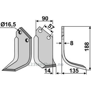 Rotorfreskniv - 188x90x8mm - Høyre - Kuhn