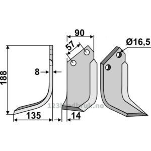 Rotorfreskniv - 188x90x8mm - Venstre - Kuhn