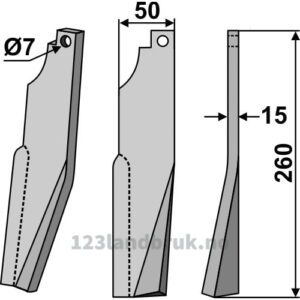 Rotorfreskniv - 260x50x15mm - Høyre - Kuhn