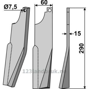 Rotorfreskniv - 290x60x15mm - Høyre - Kuhn