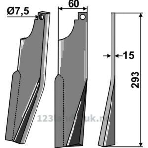 Rotorfreskniv - 203x60x15mm - Høyre - Kuhn