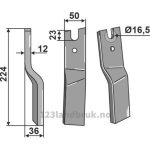 Rotorfreskniv - 224x50x12mm - Venstre - Kuhn