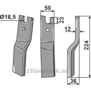 Rotorfreskniv - 224x50x12mm - Høyre - Kuhn