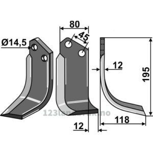 Rotorfreskniv - 195x80x12mm - Høyre - Maletti