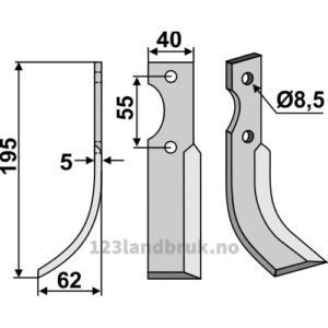 Rotorfreskniv - 195x40x5mm - Venstre - M.A.B. Bocchini