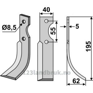 Rotorfreskniv - 195x40x5mm - Høyre - M.A.B. Bocchini
