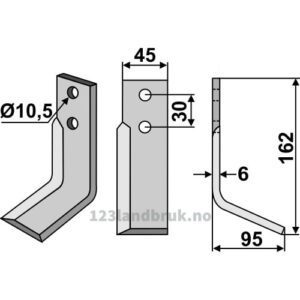 Rotorfreskniv - 162x45x6mm - Høyre - M.A.B. Bocchini