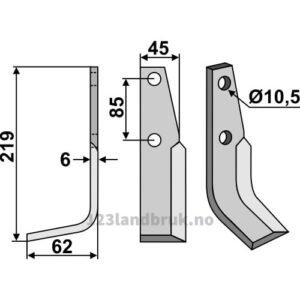 Rotorfreskniv - 219x45x6mm - Venstre - M.A.B. Bocchini