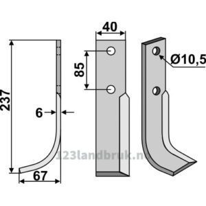 Rotorfreskniv - 237x40x6mm - Venstre - M.A.B. Bocchini