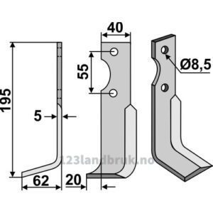 Rotorfreskniv - 195x40x5mm - Venstre - M.A.B. Bocchini
