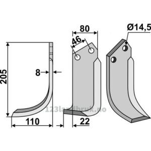 Rotorfreskniv - 205x80x8mm - Venstre - Breviglieri, Dondi, Maletti