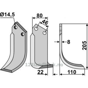 Rotorfreskniv - 205x80x8mm - Høyre - Breviglieri, Dondi, Maletti