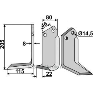 Rotorfreskniv - 205x80x8mm - Venstre - Breviglieri, Maletti