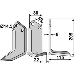 Rotorfreskniv - 205x80x8mm - Høyre - Breviglieri, Maletti