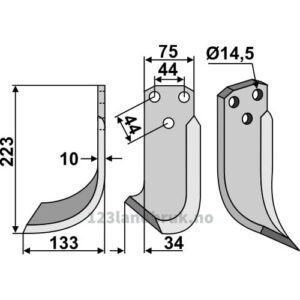 Rotorfreskniv - 223x75x10mm - Venstre - Maletti