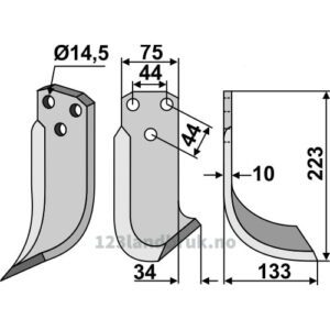 Rotorfreskniv - 233x75x10mm - Høyre - Maletti
