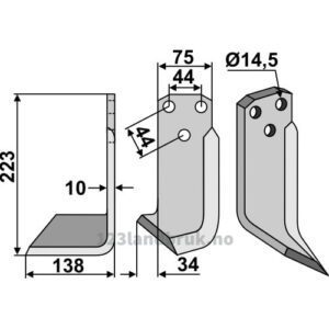Rotorfreskniv - 223x75x10mm - Venstre - Maletti