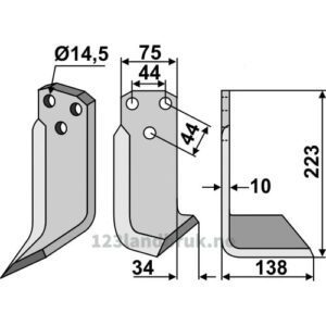 Rotorfreskniv - 223x75x10mm - Høyre - Maletti